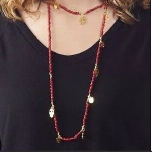 CC SKYE CORAL RED BALI BEADED NECKLACE